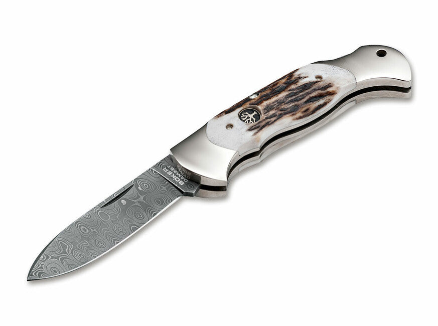 Böker Scout Spearpoint Pocket Knife 7.9 cm, Damascus, Stag