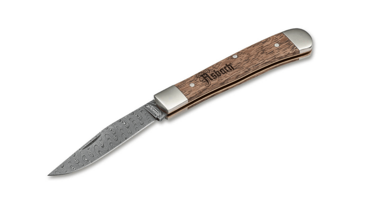 Boker Trapper Asbach Uralt Damascus Knife with Sheath, 8.5 cm, Brown