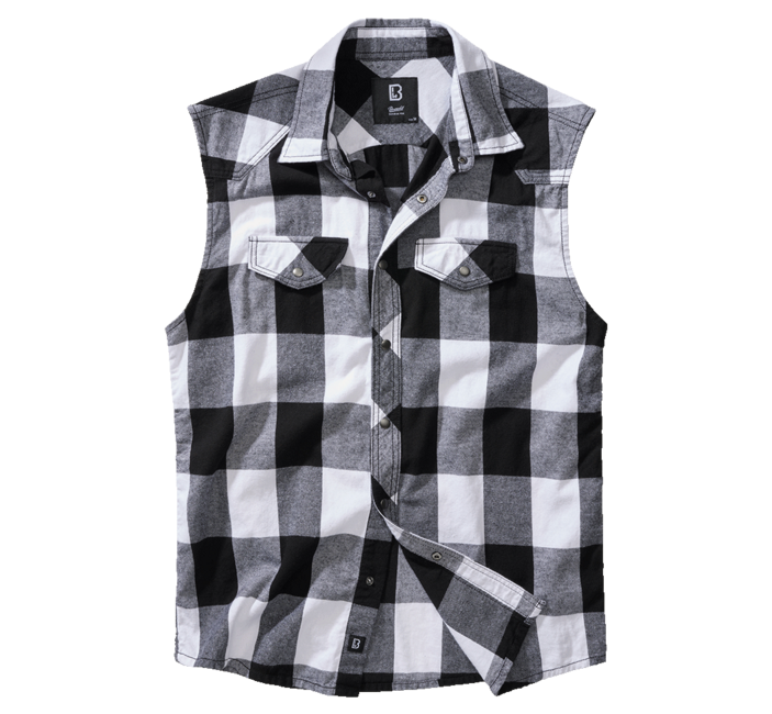 Brandit Check Sleeveless Shirt, White Black