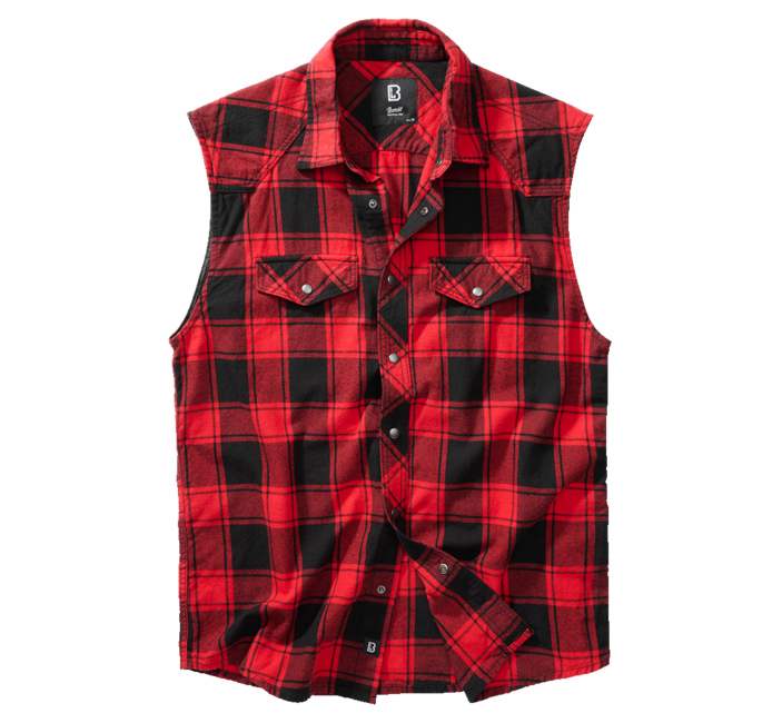 Brandit Check Sleeveless Shirt, Red Black