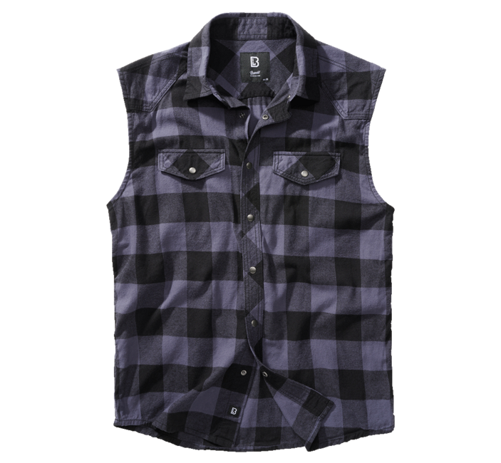Brandit Check Sleeveless Shirt, Black Grey
