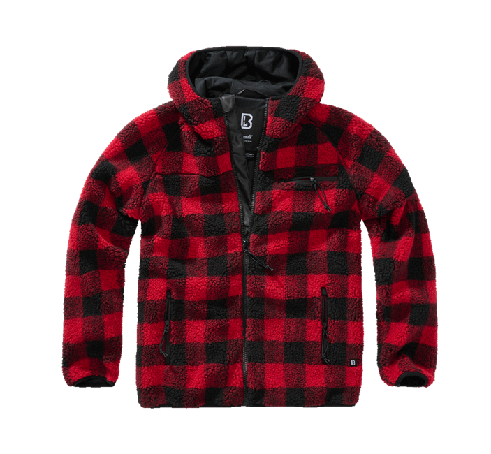 Brandit Teddyfleece Worker Fleece Hoodie Jacket, Red/Black