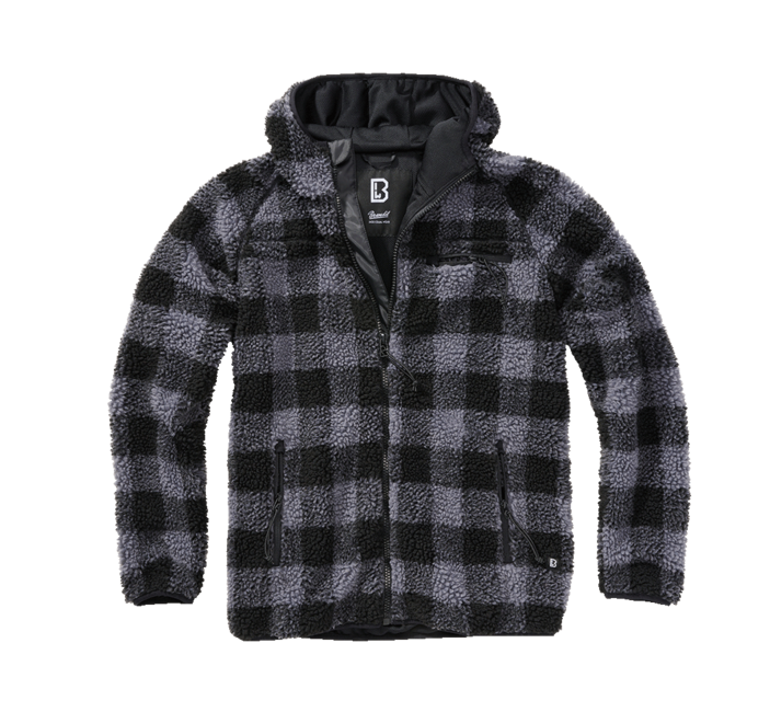 Brandit Teddyfleece Worker Fleece Hoodie Jacket, Black/Grey