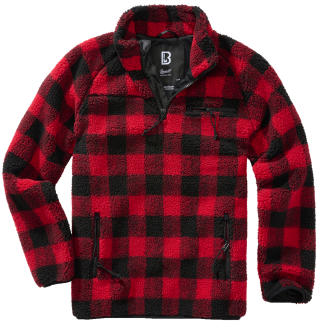 Brandit Teddyfleece Troyer Fleece Jacket, Red/Black