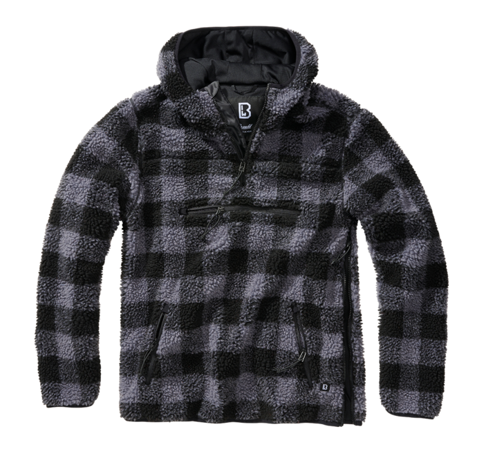 Brandit Teddyfleece Worker Fleece Pullover, Black/Grey