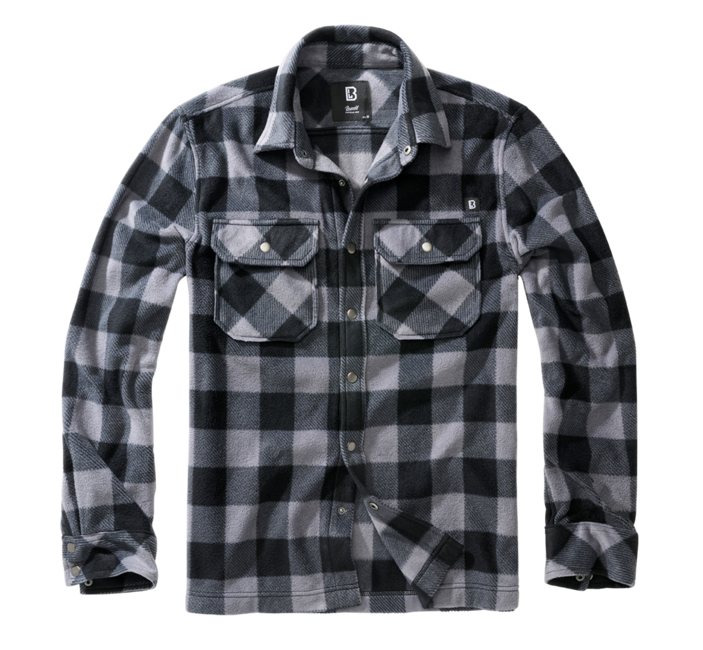 Brandit Jeff Fleece Shirt Long Sleeves, Black/Grey