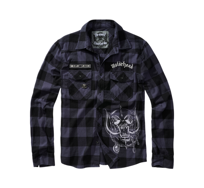 Brandit Motörhead Check Long Sleeve Shirt, Black-Grey