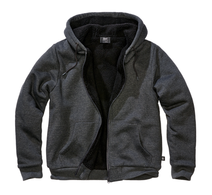 Brandit Pánska mikina s teplou podšívkou Sweatjacket Teddylining, čierna melange