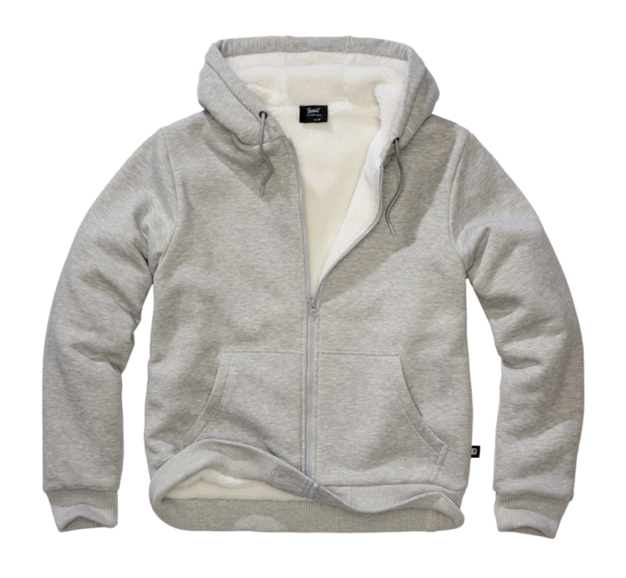 Brandit Men's Sweatjacket Teddylining Hoodie, Grey Melange