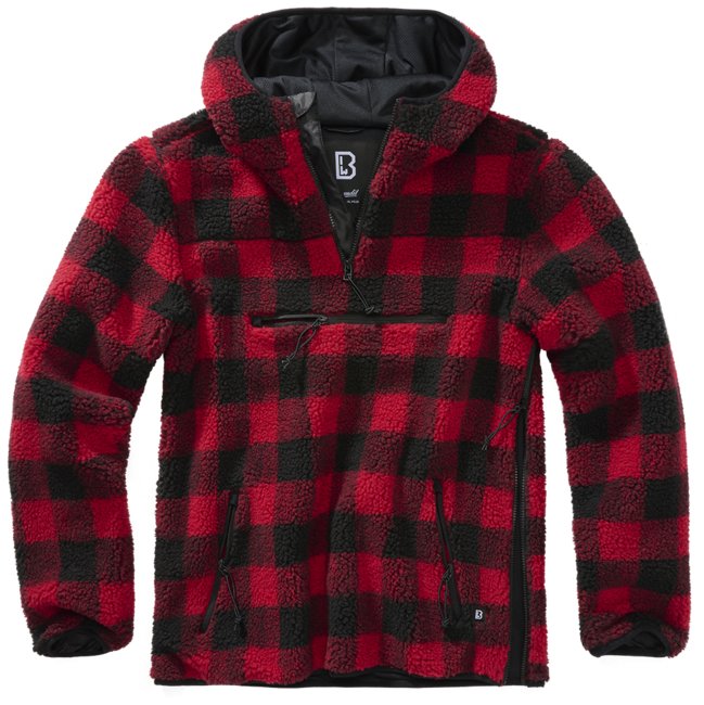 Brandit Worker Teddyfleece Pullover, Red/Black