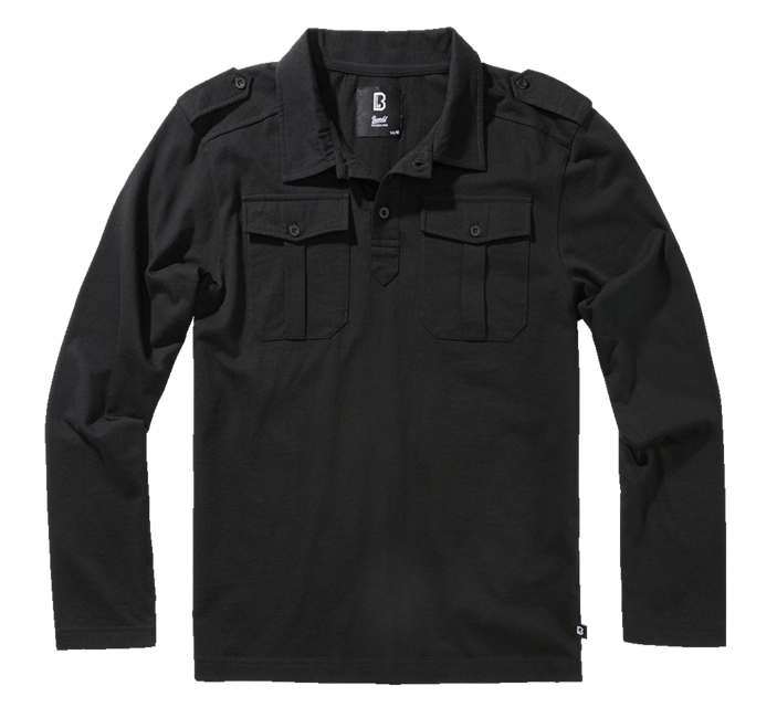 Brandit Willis Long Sleeve Polo Shirt, Black