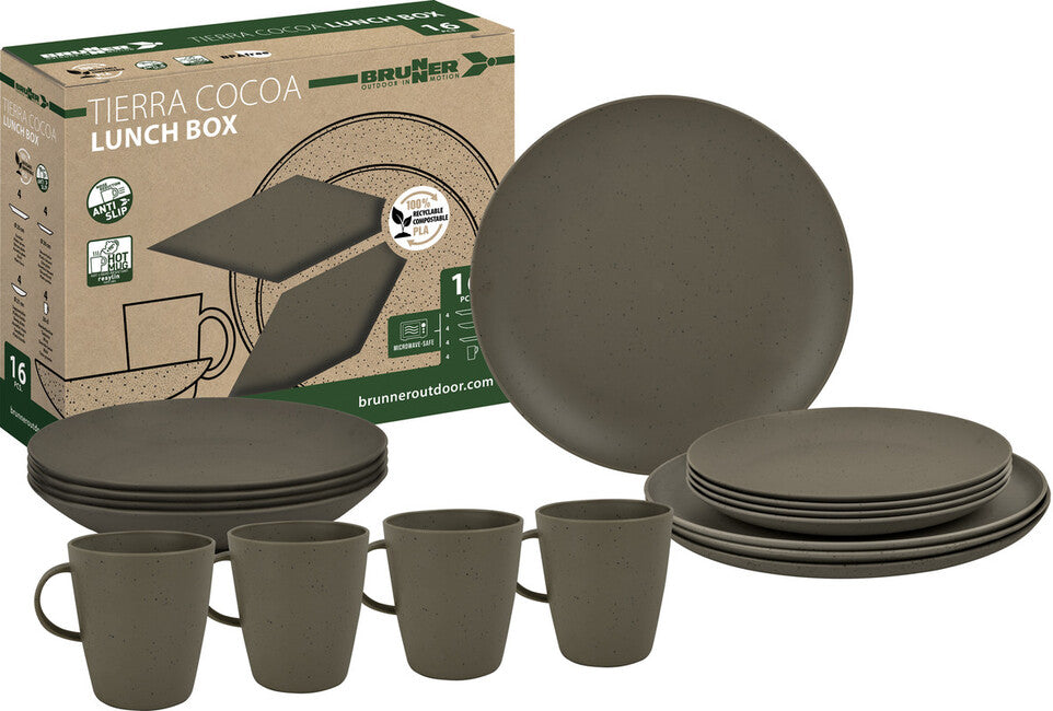 Brunner Lunch Box Pla Camping Dinnerware Set, Brown