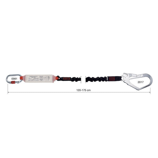 CAMP Shock Absorber Rewind Single Safety Rope with Fall Damper and Steel Hook, 120-175 cm