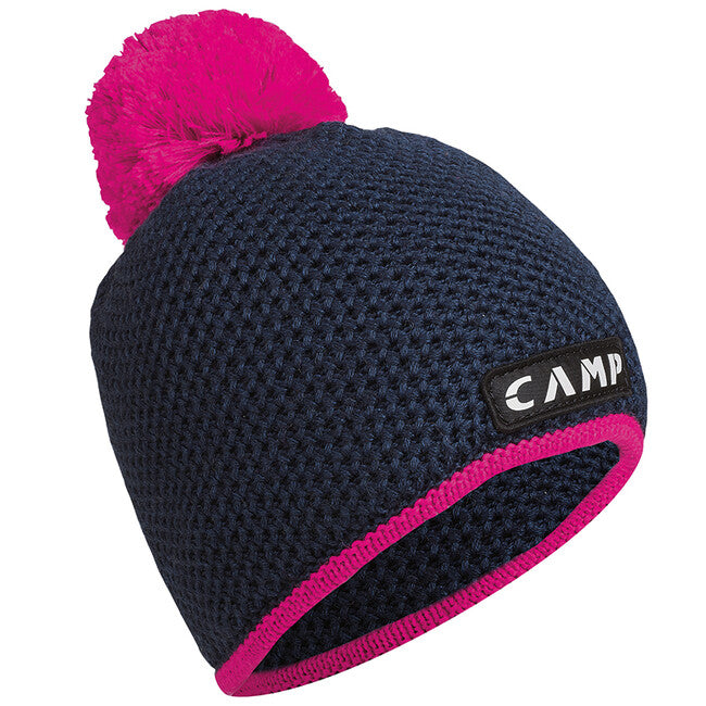 CAMP Merino Wool Knit Beanie Bob, Navy Blue / Fuchsia