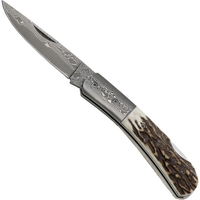 Haller Damast Survival Knife with Damascus Steel, Damast-Tame Stag Horn Handle