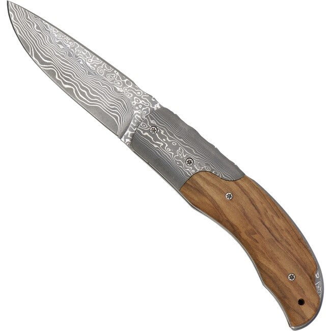 Haller Damast Survival Knife, Damascene Steel, Olive Wood