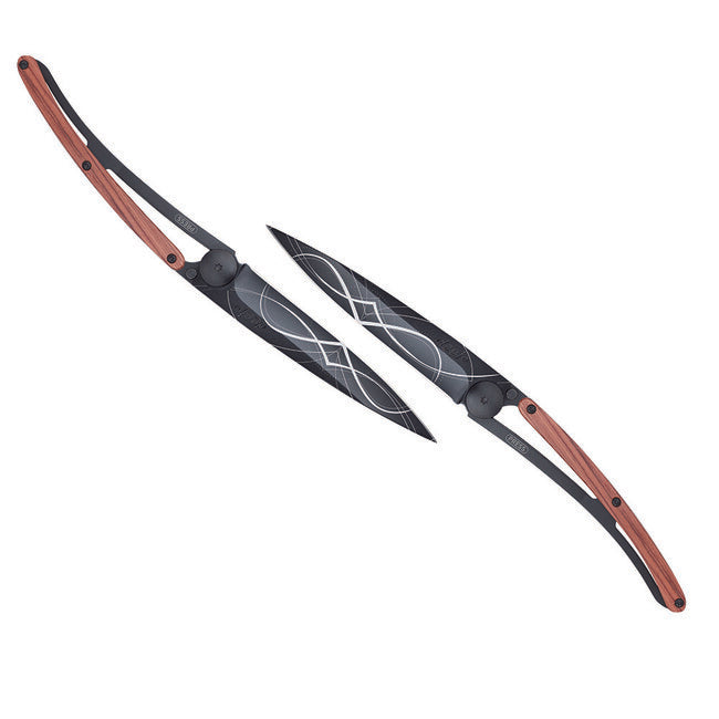 Deejo Set of 2 Drop Point Knives Black Tattoo Coralwood Infinity