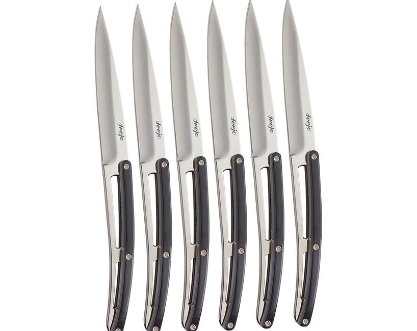 Deejo Set of 6 Knives Glossy Blade Ebony Wood