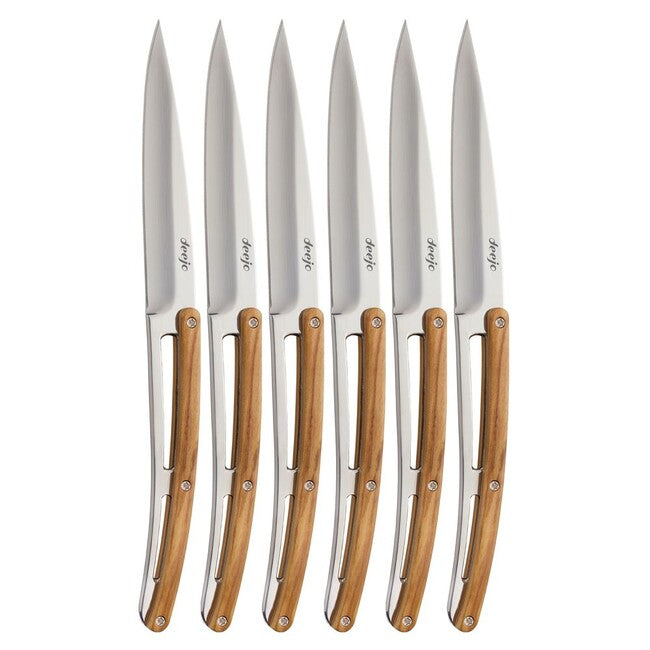 Deejo 6-Knife Set Polished Blade Olive Wood