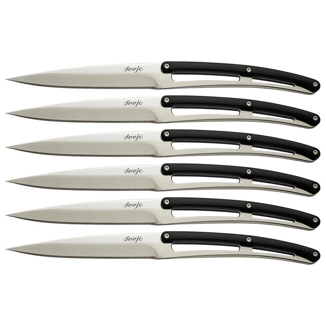 Deejo Set of 6 Knives Polished Blade Black ABS Handle