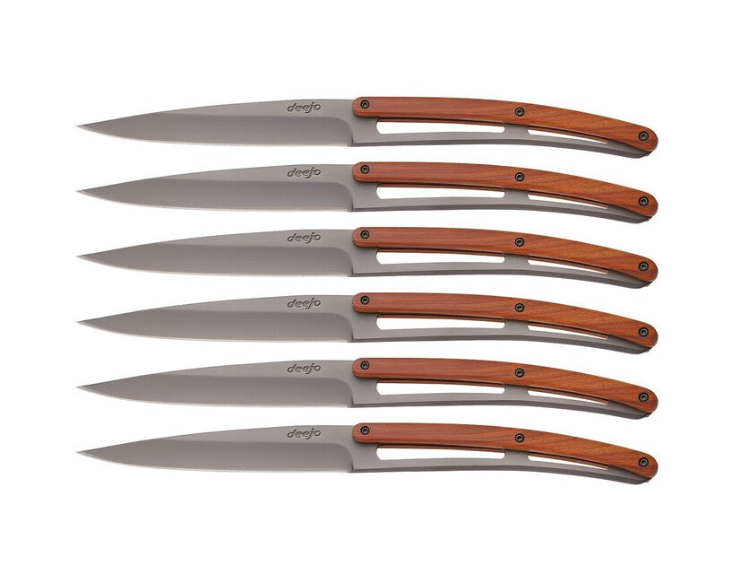 Deejo Table Set 6 Knives, Grey Titanium Coralwood