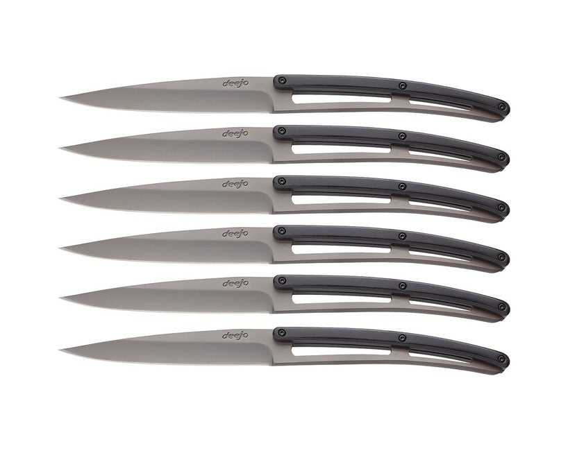 Deejo Table 6 Knives Set, Grey Titanium Ebony Wood