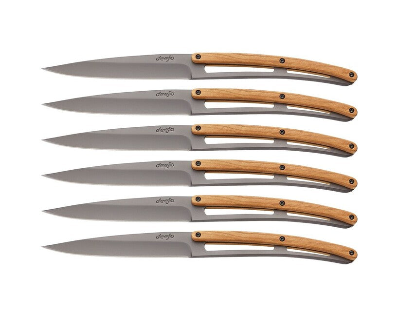 Deejo Table 6-Piece Knife Set, Grey Titanium, Olive Wood
