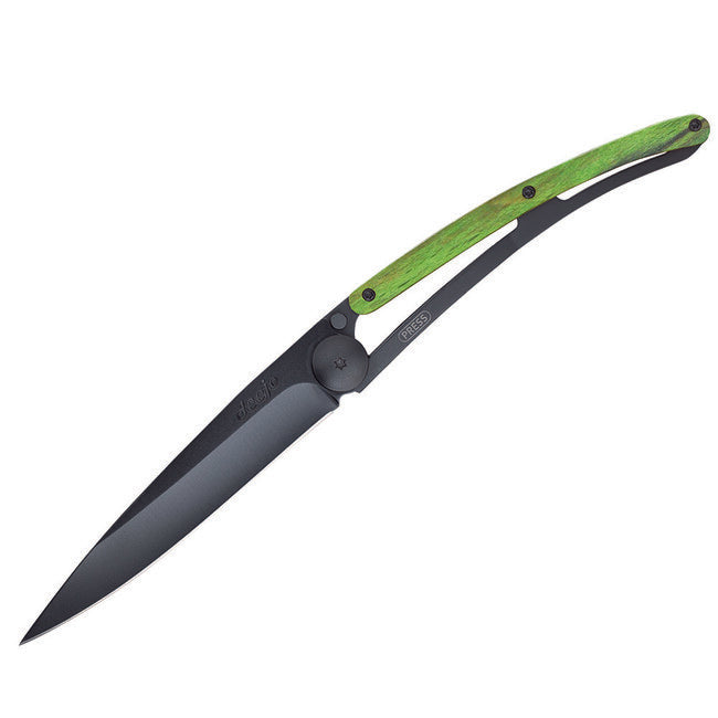 Deejo Folding Knife Black Green Beech