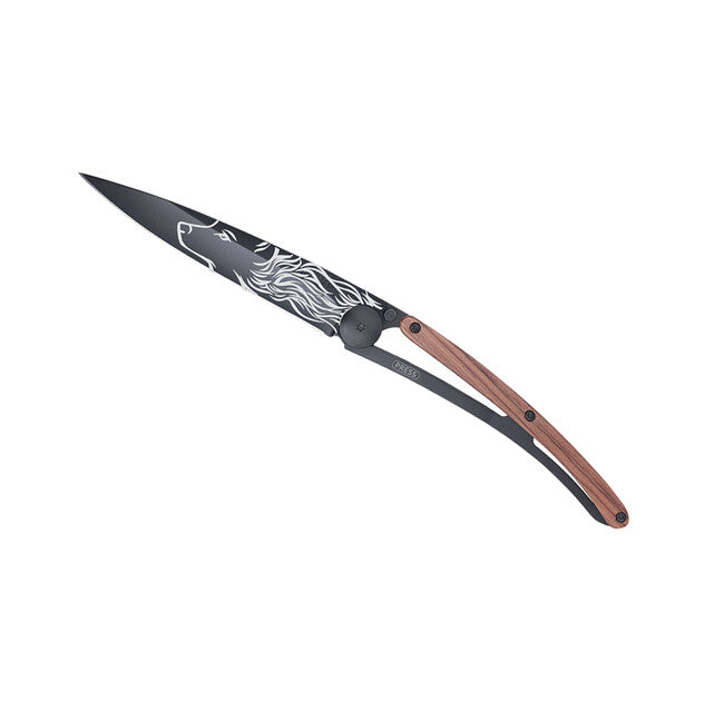 Deejo Black Tattoo Coralwood Wolf Folding Knife