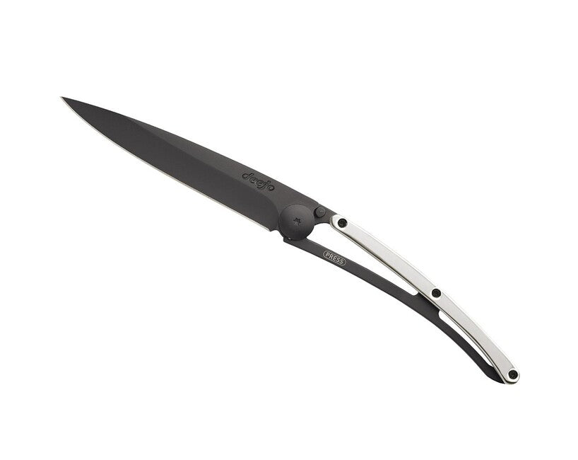 Deejo GOLD Folding Knife, Black, 9kt White Gold