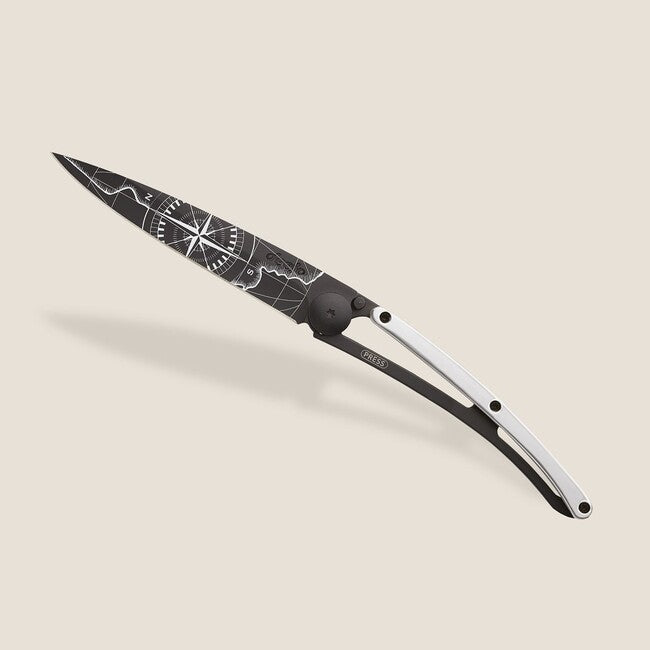 Deejo Folding Knife GOLD Tattoo 9kt White Gold Terra Incognita
