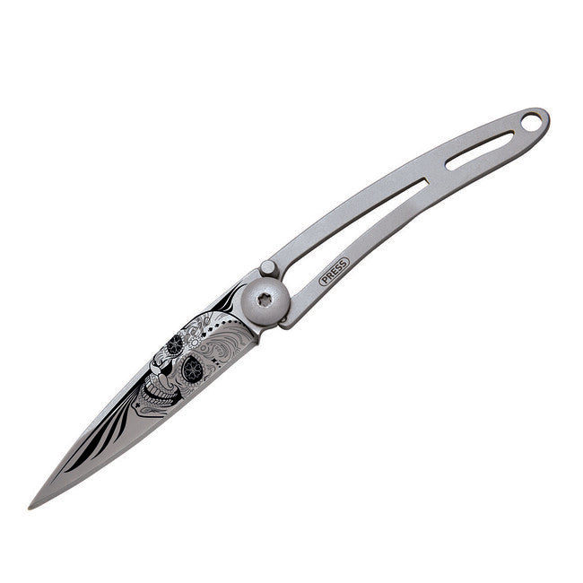 Deejo Folding Knife Naked Biker Tattoo Latino Skull