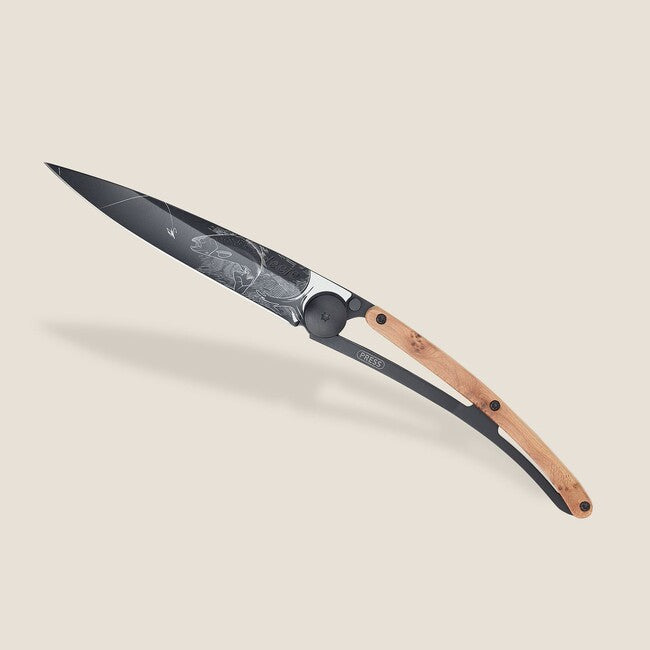 Deejo Trout Folding Knife, Black Juniper Wood