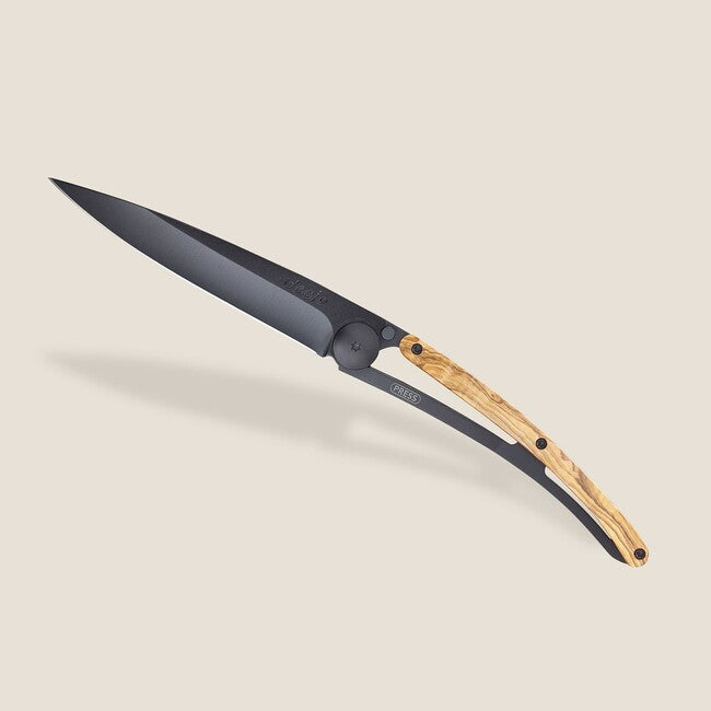 Deejo Folding Knife, Olive Wood, Black