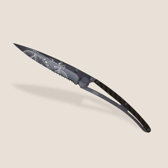 Deejo Serration Folding Knife, Black Café Racer