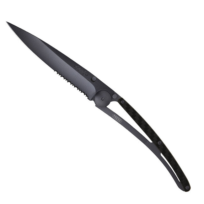 Deejo Serration Folding Knife, Black Carbon