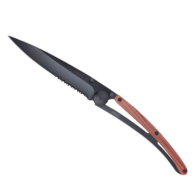 Deejo Serration Folding Knife, Black Coralwood