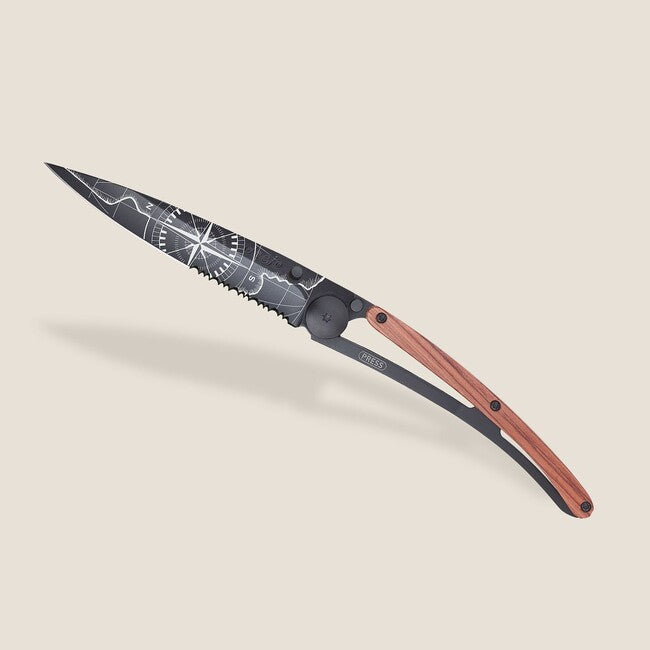 Deejo Serration Folding Knife, Black Coralwood Terra Incognita