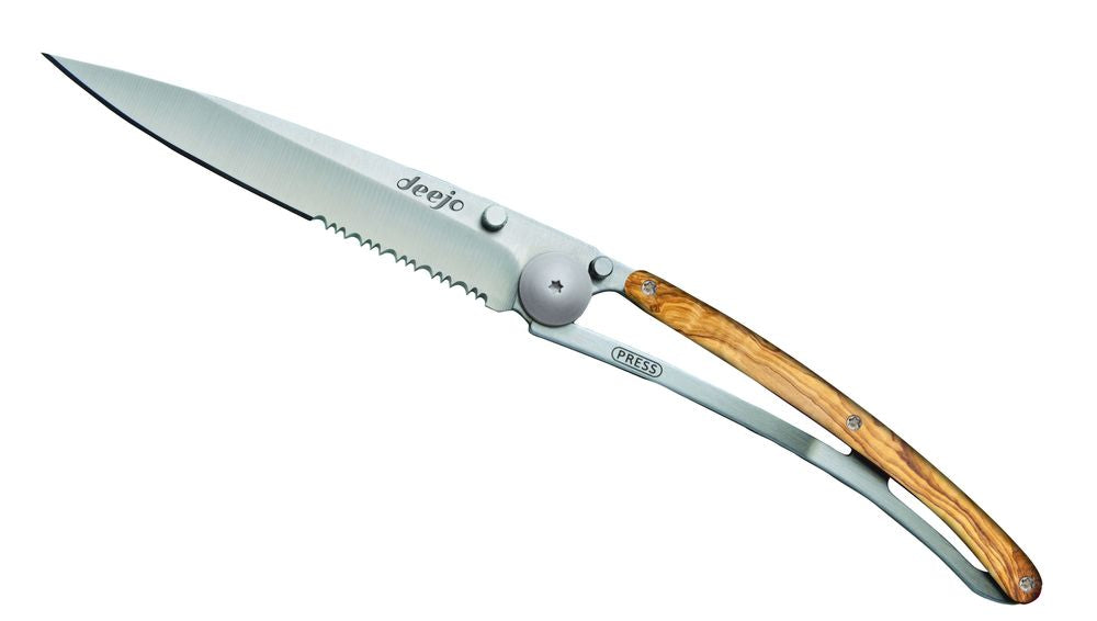 Deejo Serration Folding Knife, Coralwood
