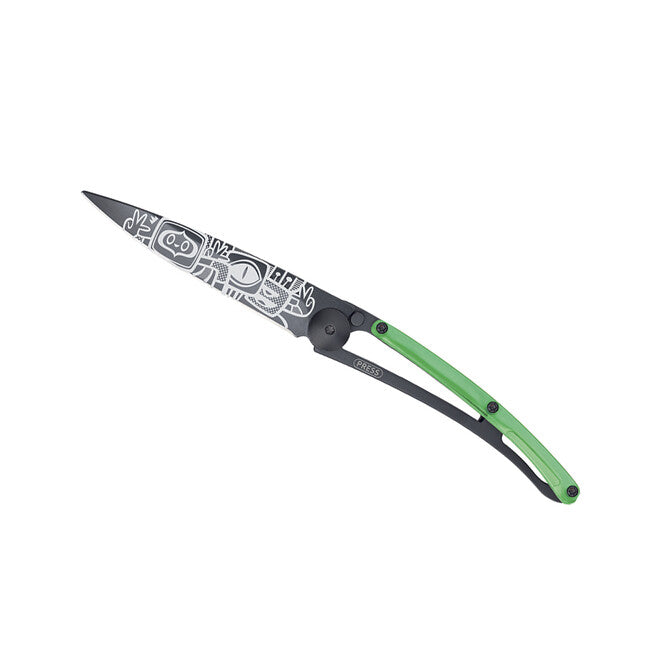 Deejo Street Collection Folding Knife, Black Green Peace