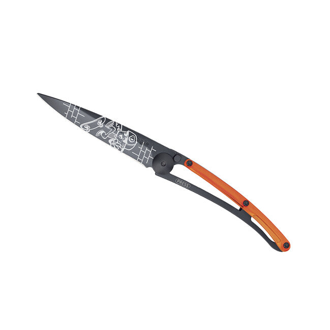 Deejo Street Collection Folding Knife, Black Orange Skate