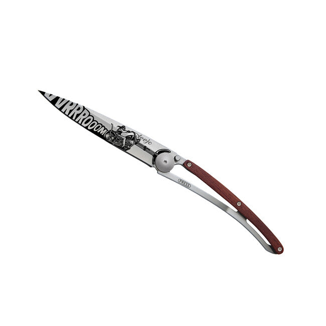 Deejo Tattoo Biker Vroom Folding Knife, Coralwood