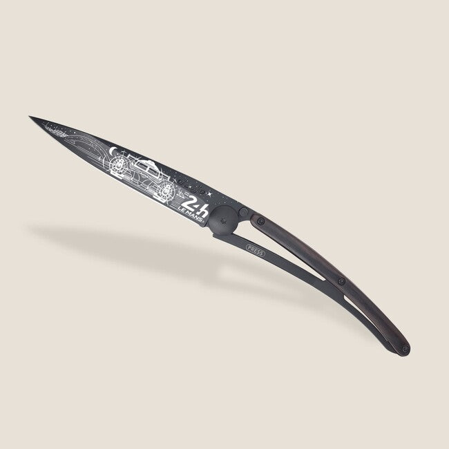 Deejo Tattoo Night Folding Knife Black 24h Le Mans Ebony Wood