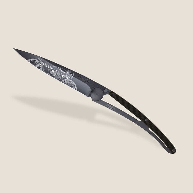 Deejo Tattoo Café Racer Folding Knife, Black Carbon Fiber
