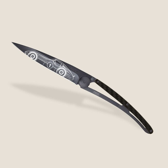 Deejo Tattoo Black Carbon Racing Car Folding Knife