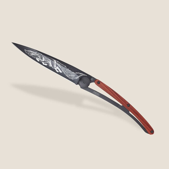Deejo Tattoo Folding Knife, Black Coralwood