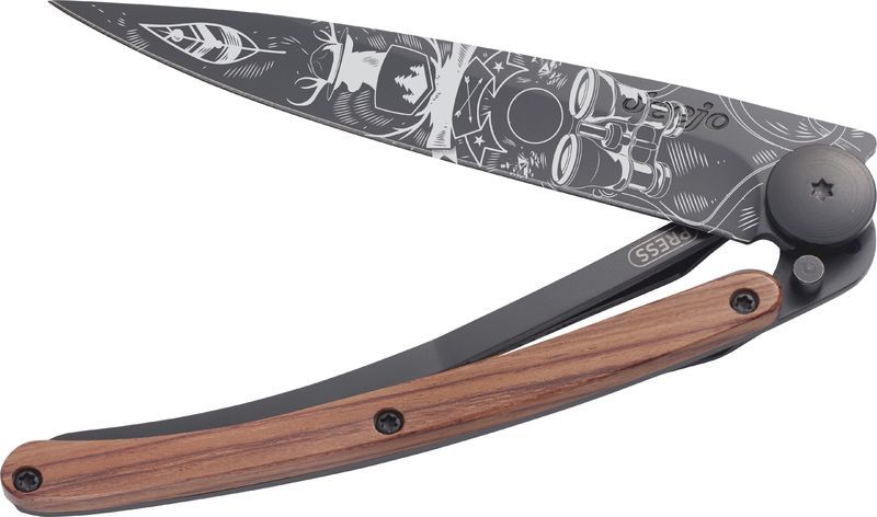 Deejo Tattoo Folding Knife, Black Coralwood Wilderness