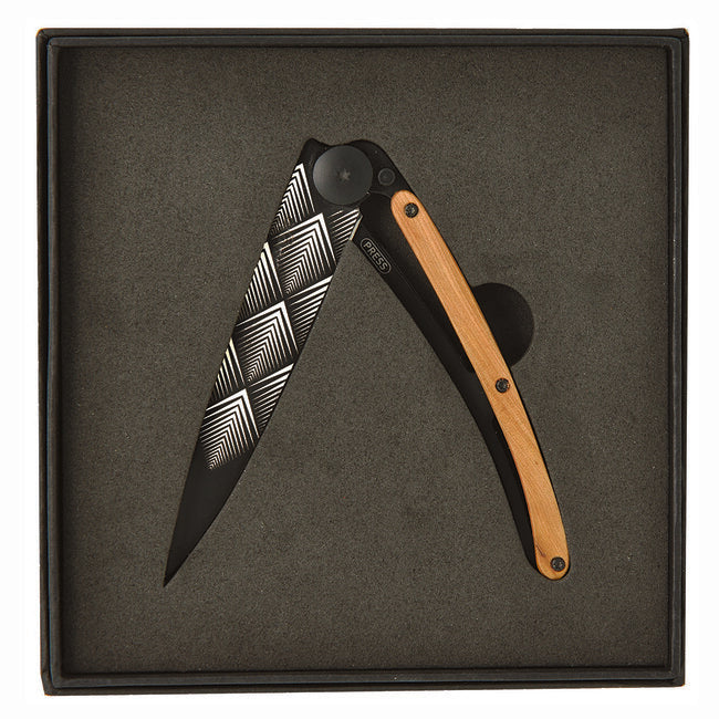 Deejo Tattoo Folding Knife Black Design Art Deco