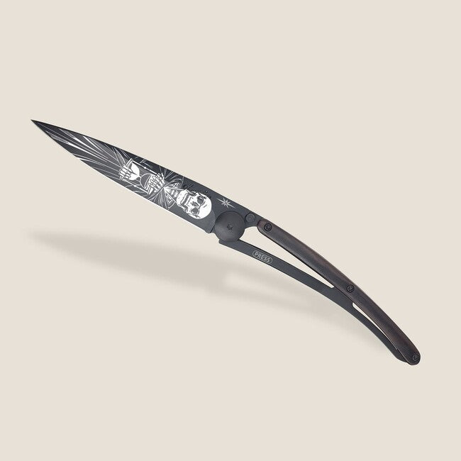 Deejo Tattoo Black Folding Knife, Ebony Wood Immortal