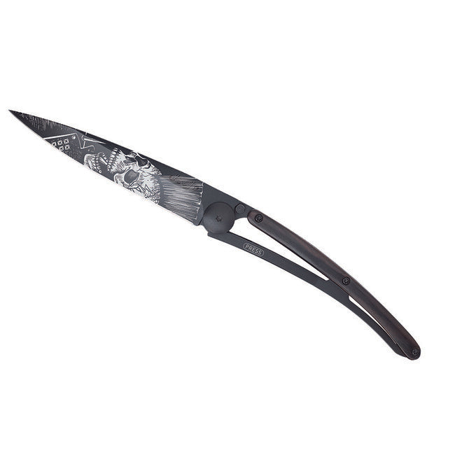 Deejo Tattoo Folding Knife, Black Ebony Wood, Punk